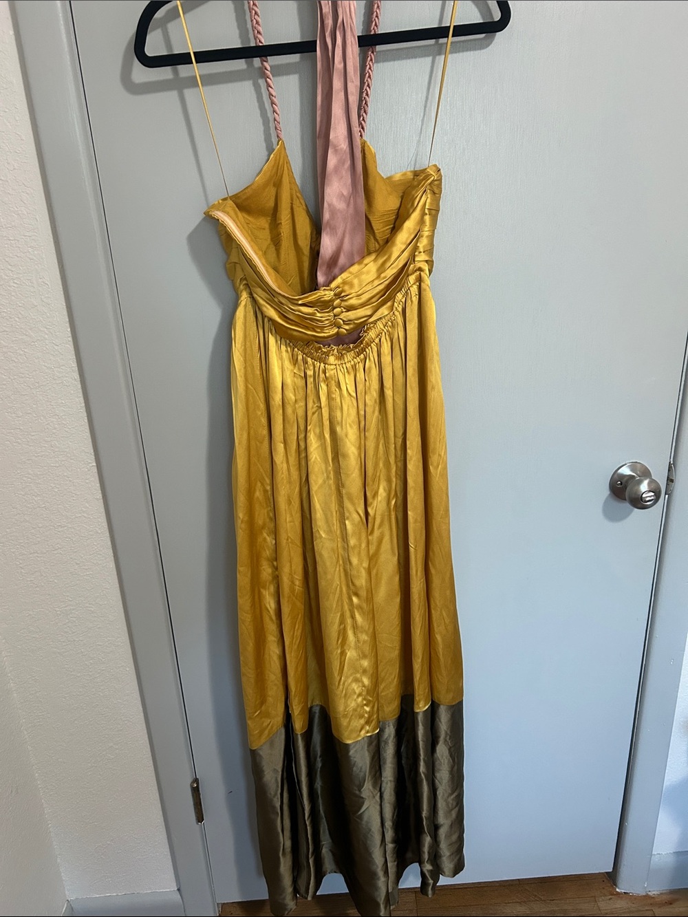 Anthropologie Silk Colorblocked Maxi Dress - Gold, Pink and Green Goddess Luxury - Picture 4 of 9